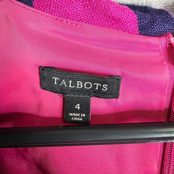 Womens Talbots Pink & Navy Floral Sheath 100% Linen Dress Cap Sleeve Size 4 - Picture 3 of 9